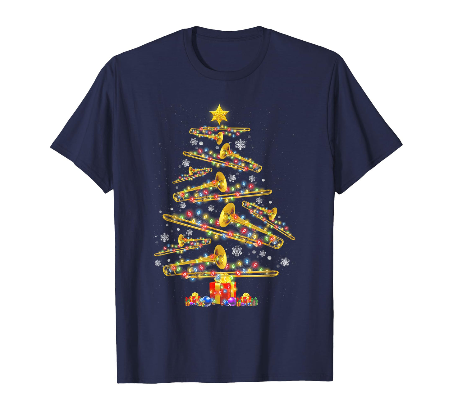Christmas Trombone Player Xmas Tree Jazz Music Lover Santa T-Shirt