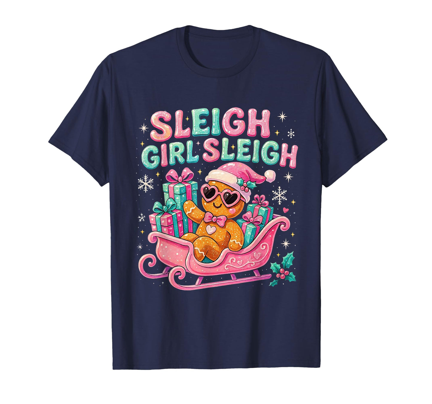 Sleigh Girl Cute Gingerbread Christmas Art T-Shirt