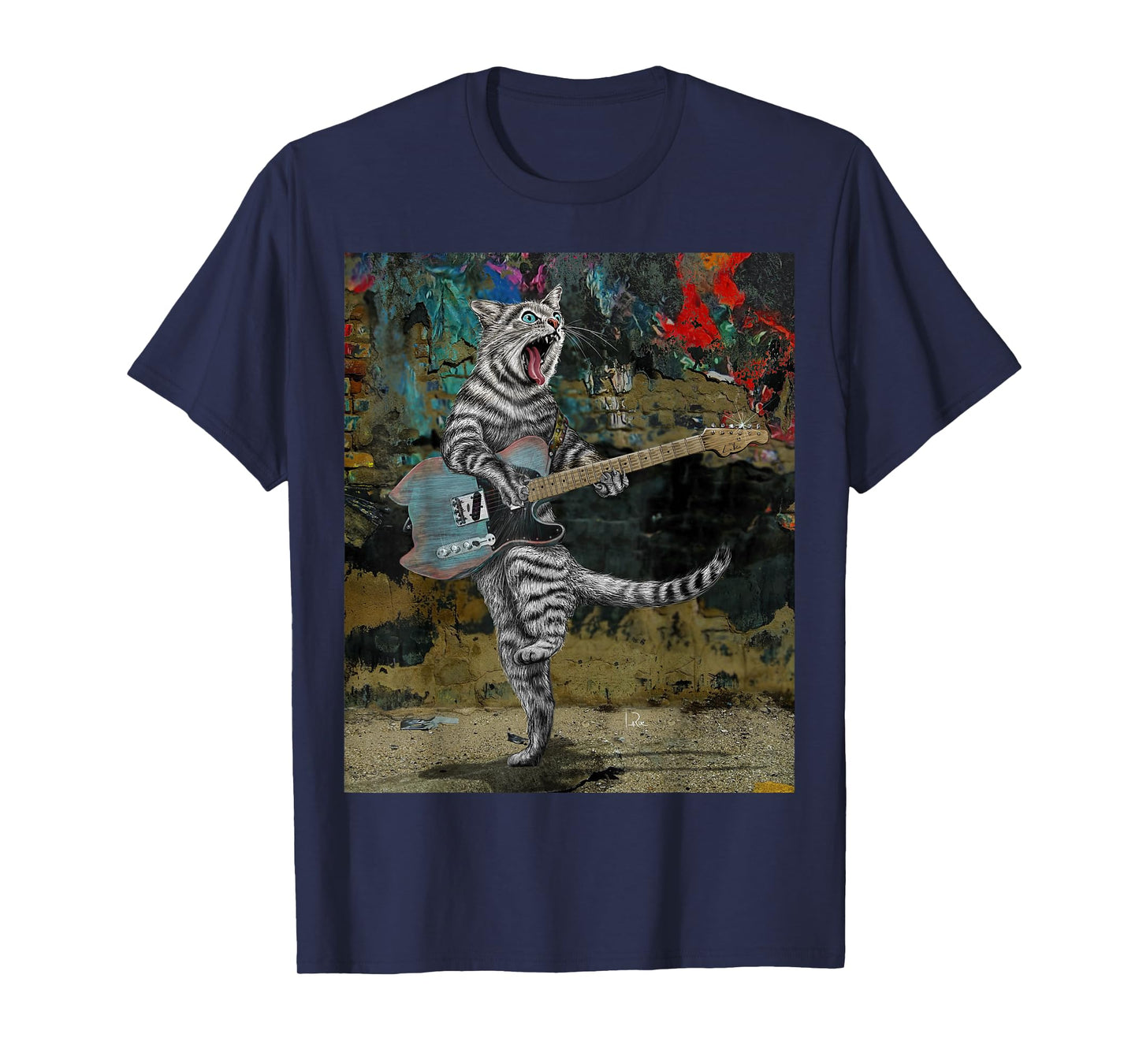 Cat Guitar Buskers Electric Guitar Player Funny Cute Kitty T-Shirt