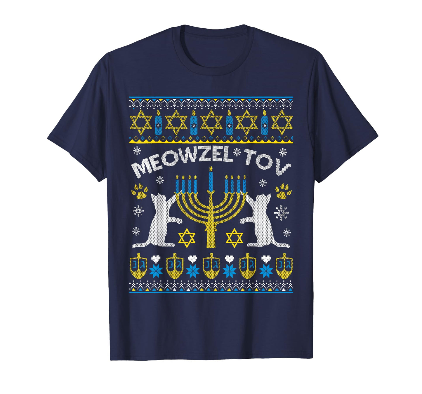 Meowzel Tov Ugly Hanukkah Sweater Cat Chanukah Jew Menorah T-Shirt