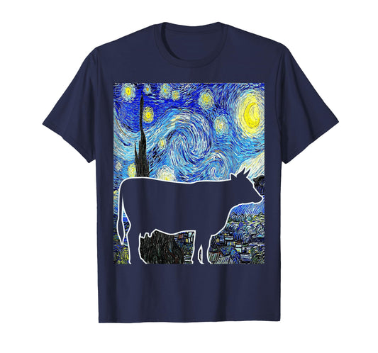 Cow Starry Night Van Gogh Funny Cow Farmer T-Shirt