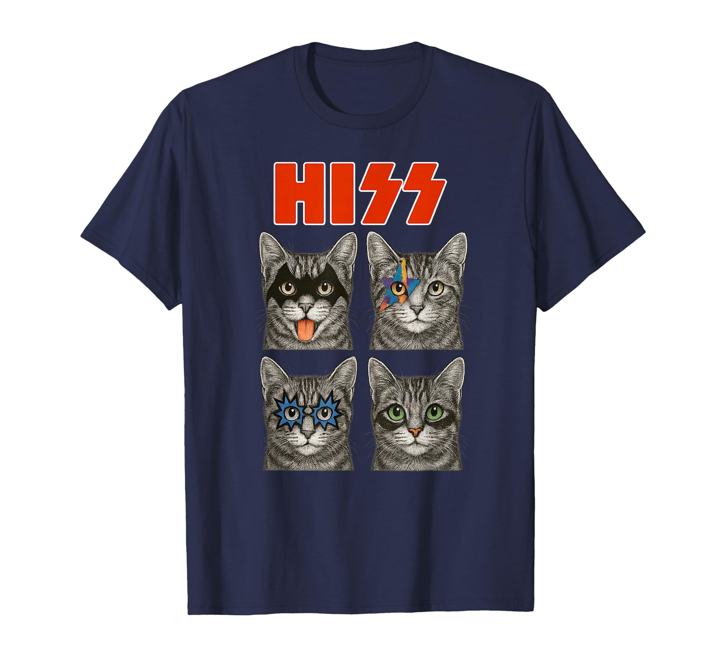 Retro Cat Rock Music Concert Band Funny Guitar Metal 80's T-Shirt