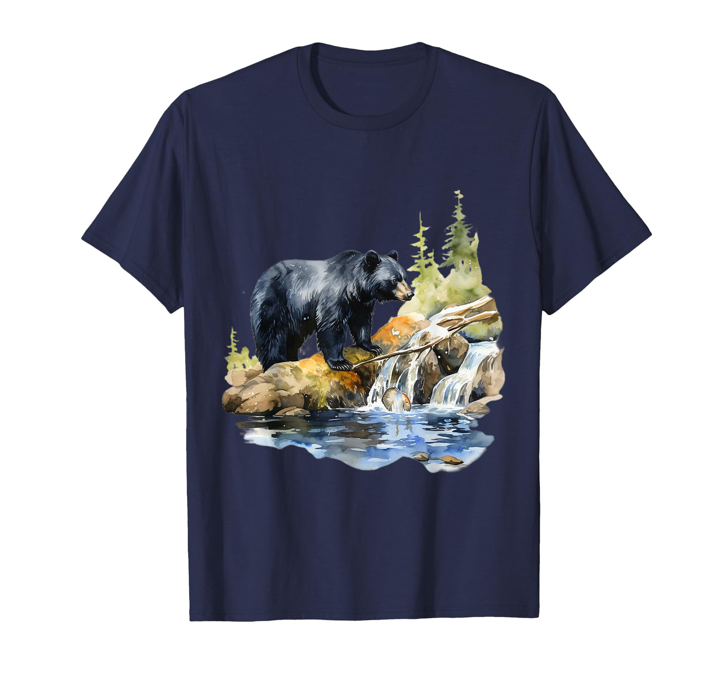 Black Bear Wilderness Waterfall Mountain Animal T-Shirt