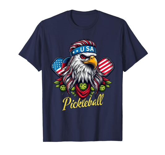 Eagle Mullet Pickleball Lovers 4th of July USA American Flag T-Shirt