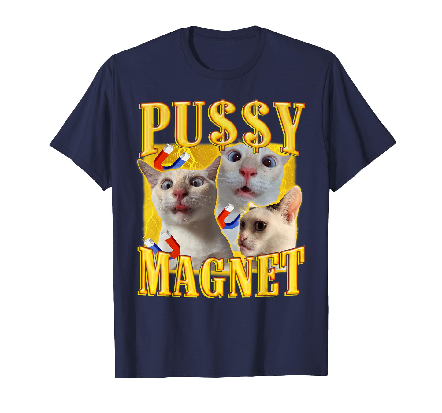 Ironic PUSSY MAGNET Cat Meme Funny Offensive Adult Humor T-Shirt