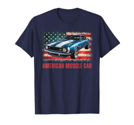 Classic American Muscle Car Flag Style Retro Vibe Art T-Shirt