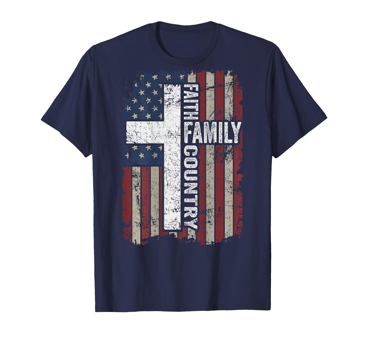 Faith Family Country - Christian Vintage Cross USA - ON Back T-Shirt