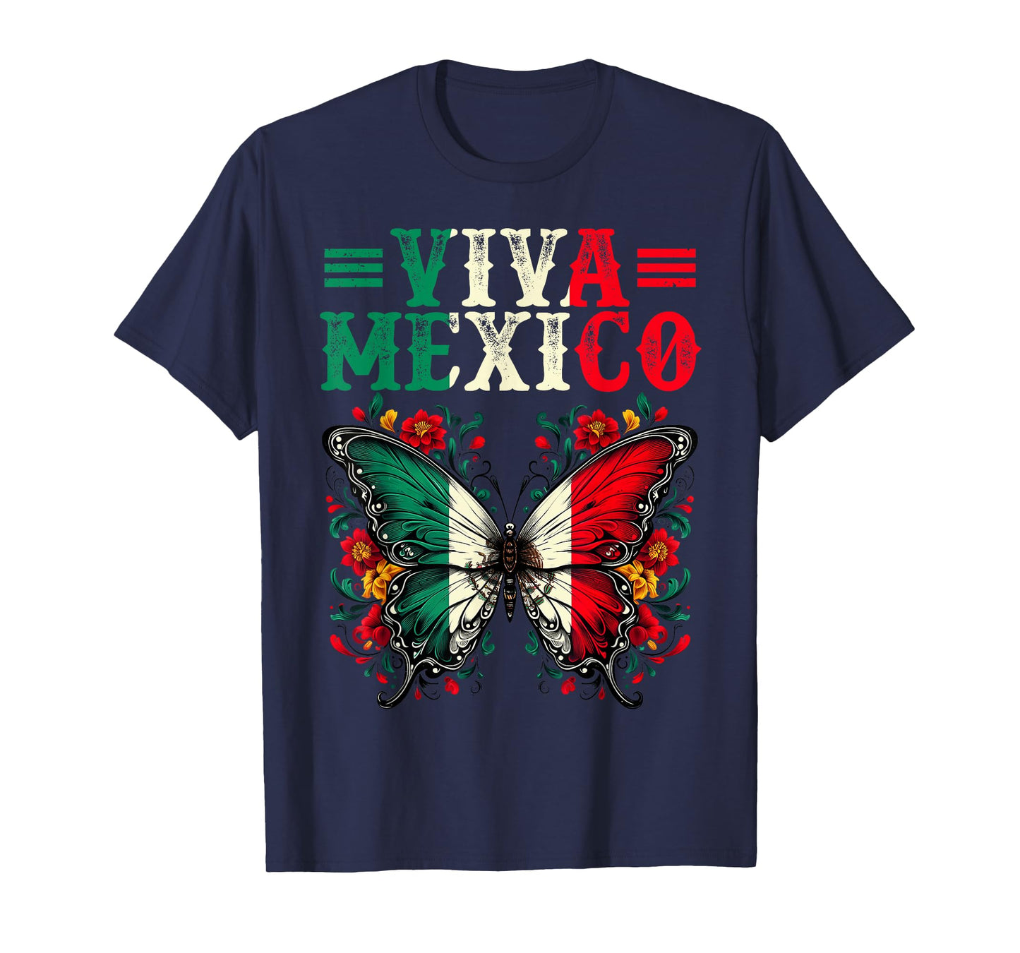 Viva Mexico Independence Butterfly Flag Mexico Girl Women T-Shirt