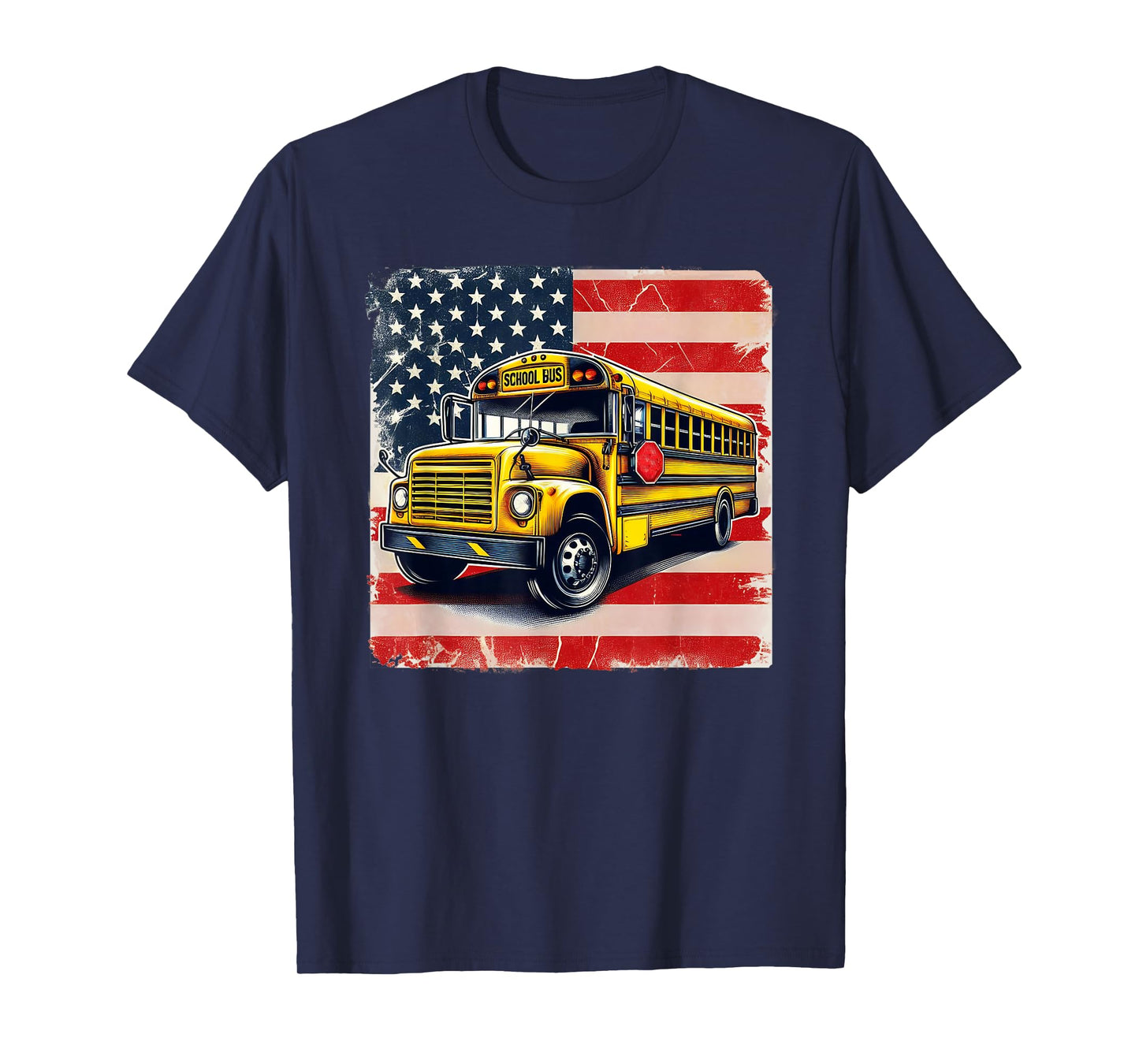 Patriotic School Bus Driver 4th Of July USA Flag Bus Graphic T-Shirt