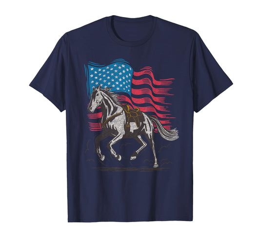 Cartba Horse Co. Horse Lover Equestrian American Flag Vintage Graphic T-Shirt