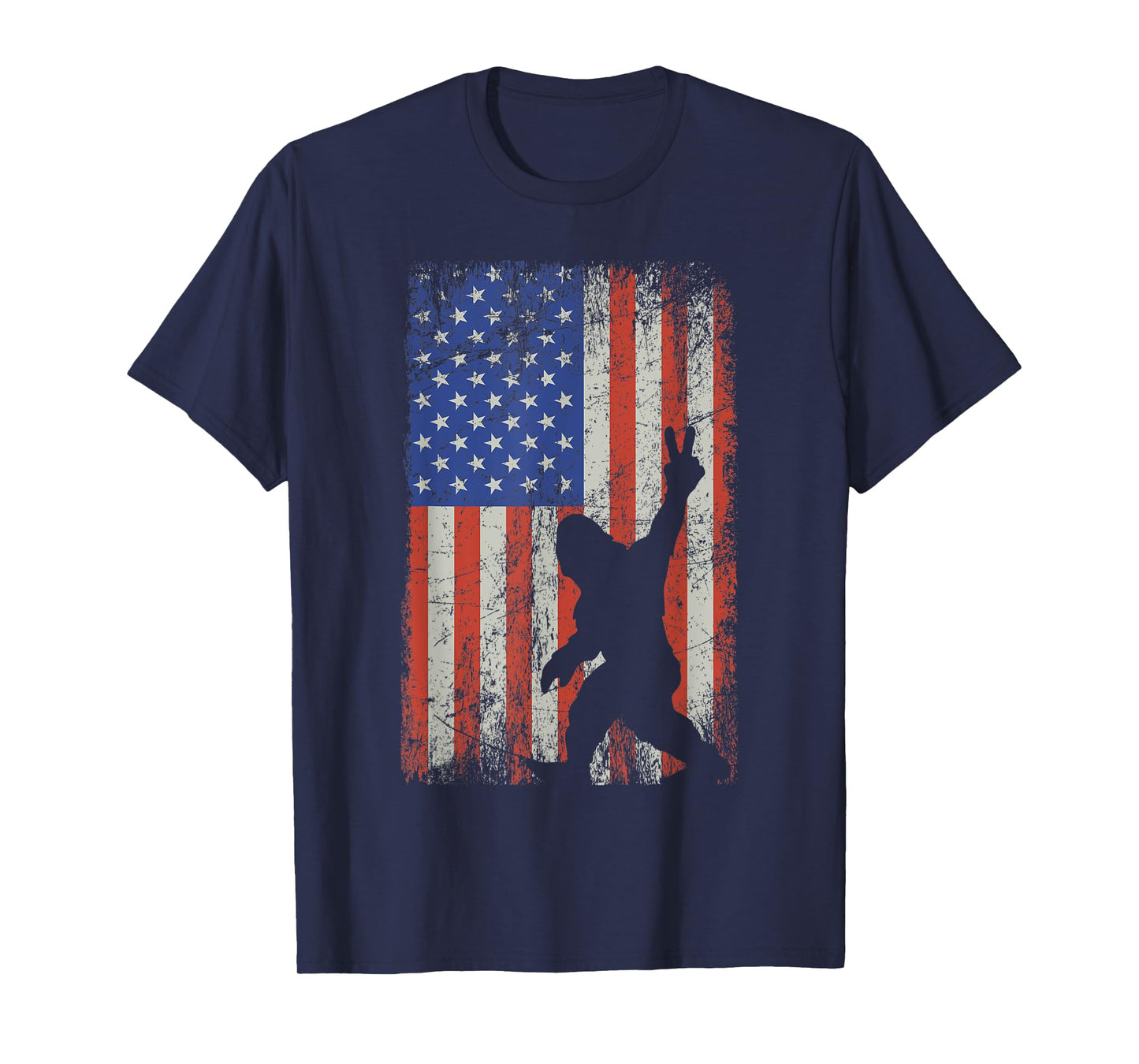 Bigfoot Sasquatch Rock and Roll American Flag 4th of July Women Kids Men T-Shirt