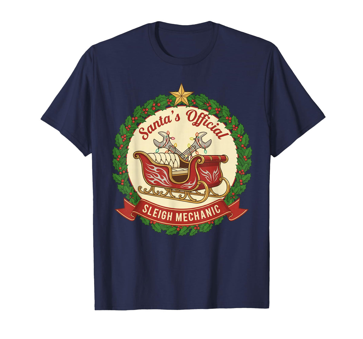 Santa's Sleigh Mechanic Funny Christmas Mechanic Graphic T-Shirt