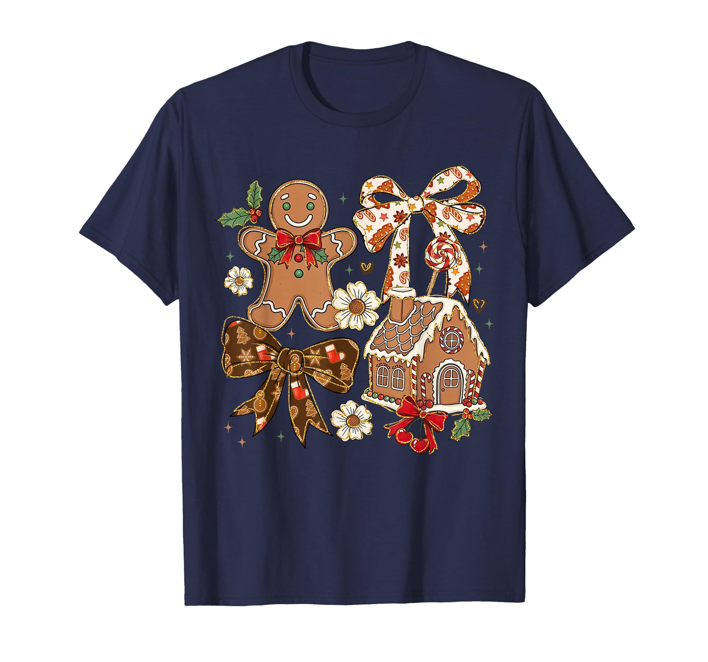 Christmas Gingerbread House Coquette Bow Xmas Girls Women T-Shirt