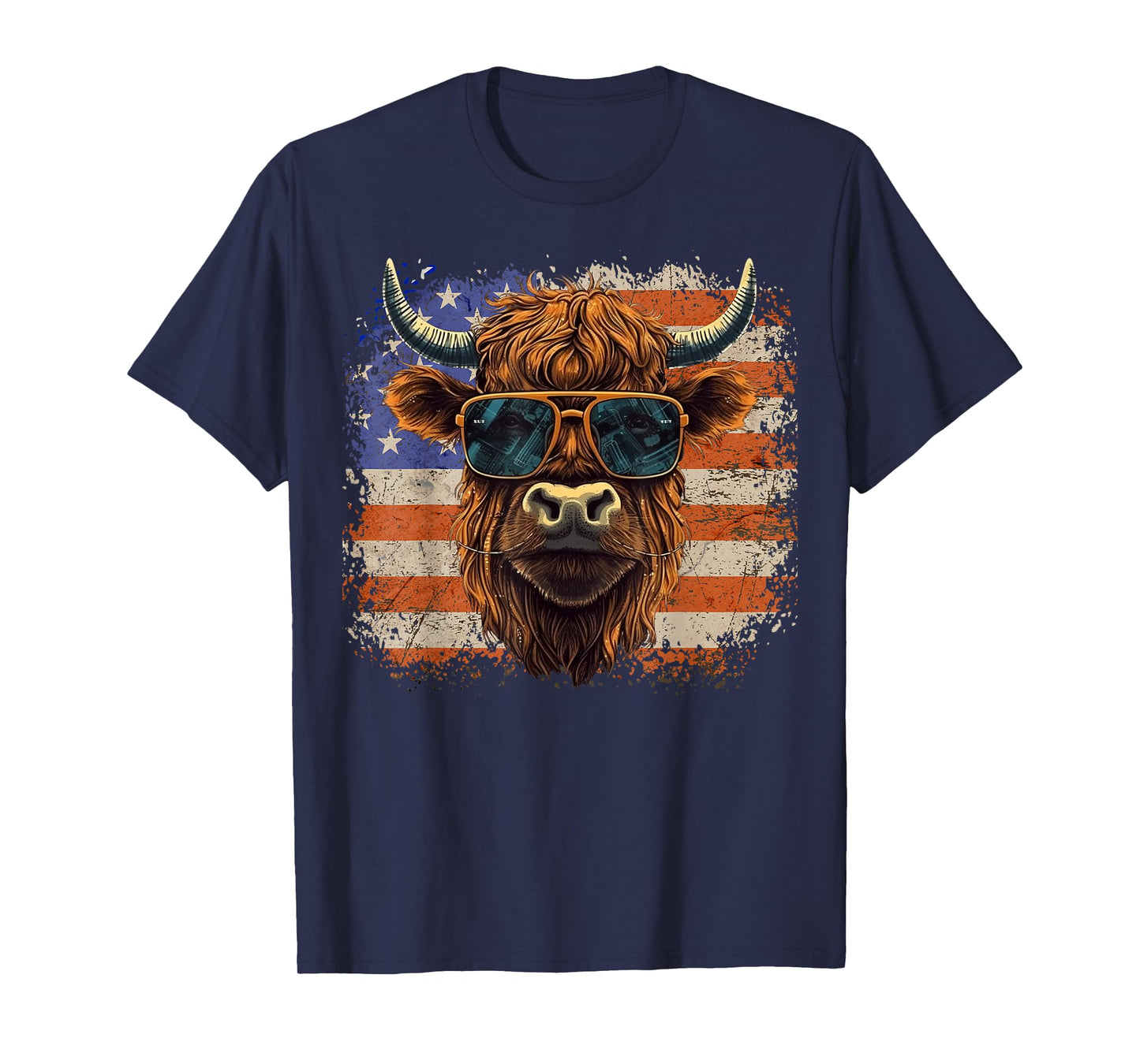 American Flag, Highland Cow-Fourth of July, Cow Lover Cool T-Shirt