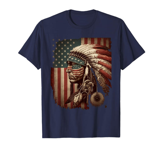 Indigenous People Tribal CG Native American Indian Chief American USA Flag T-Shirt