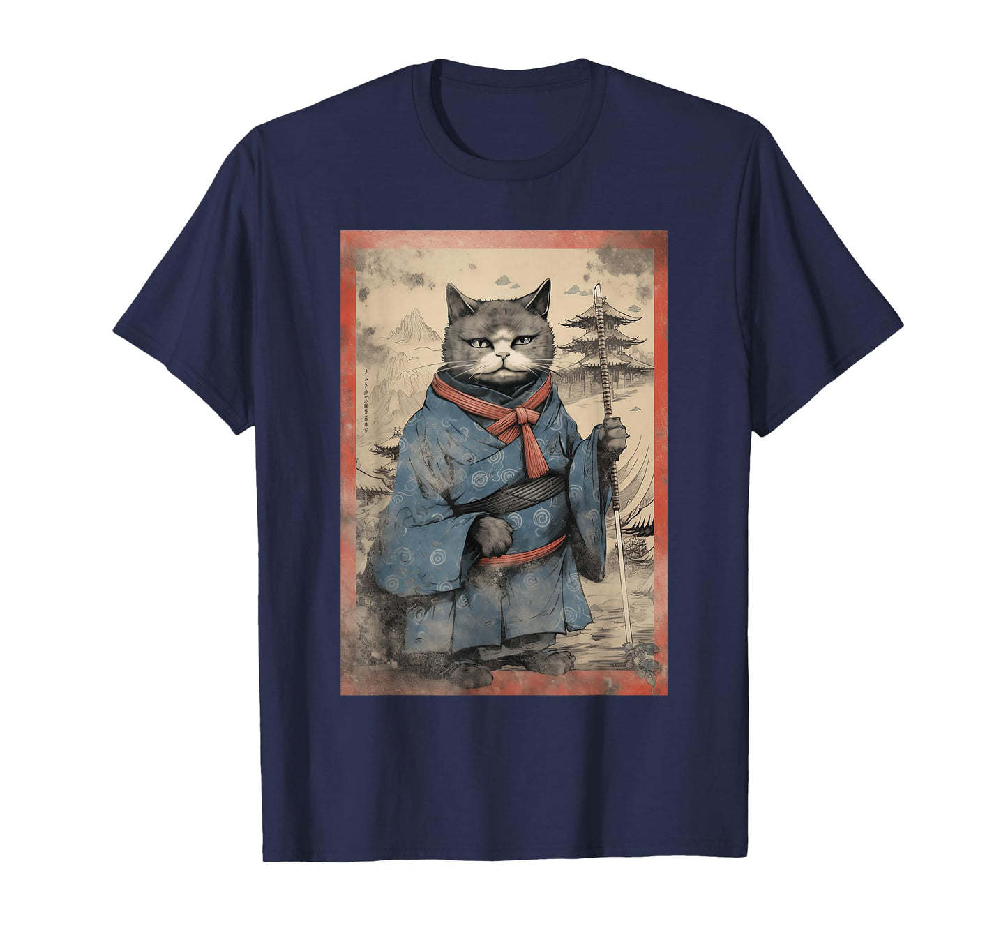 Japanese Art Cat Ninja Ukiyo-E Anime Style Samurai T-Shirt