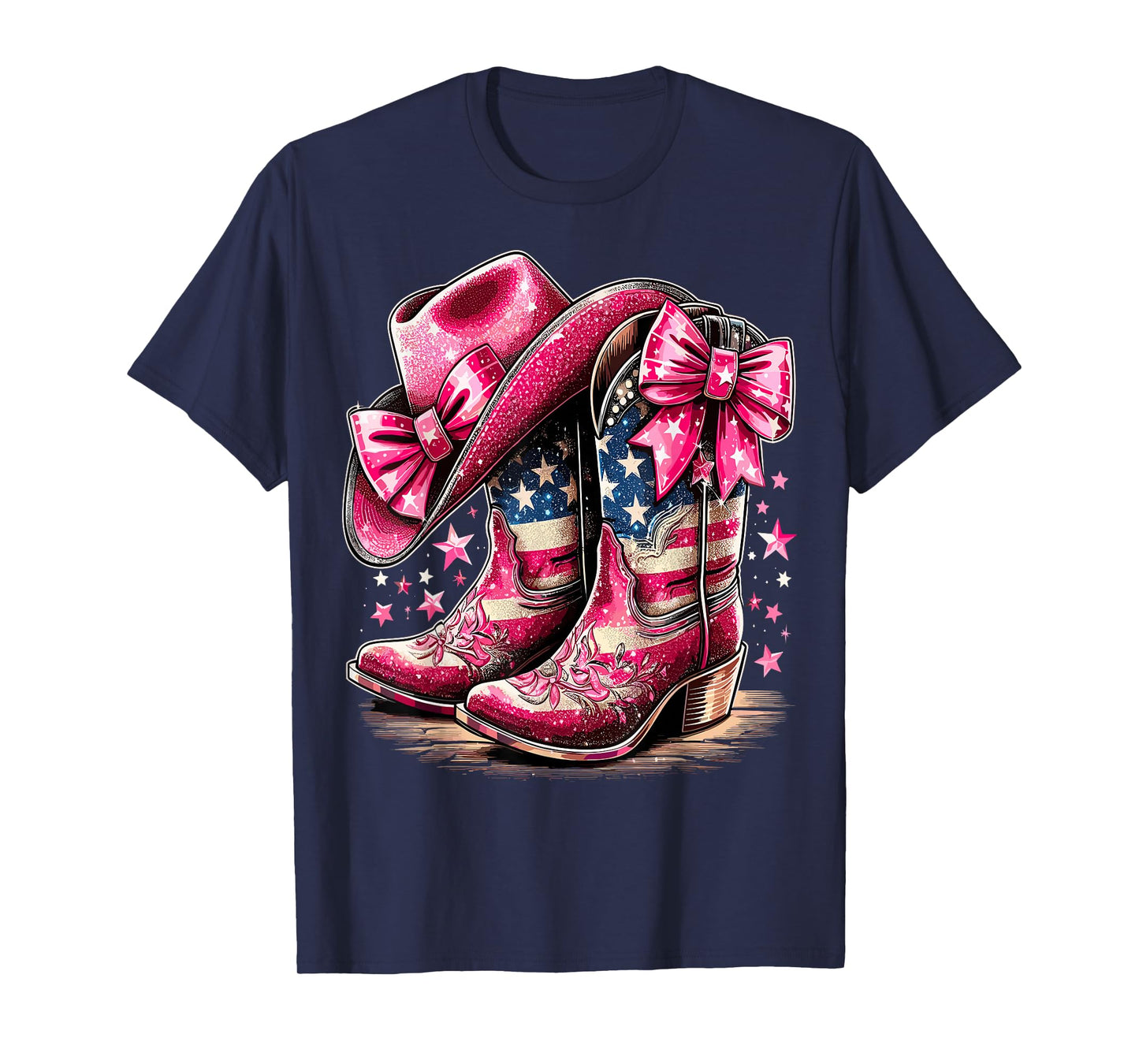 Cowgirl Boots Hat USA Flag Western Rodeo T-Shirt