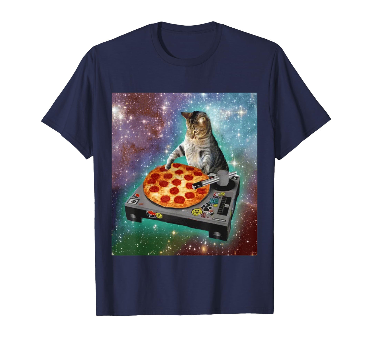 Outer Space Galaxy Universe Cat Pizza DJ Funny Cute Cosmic T-Shirt