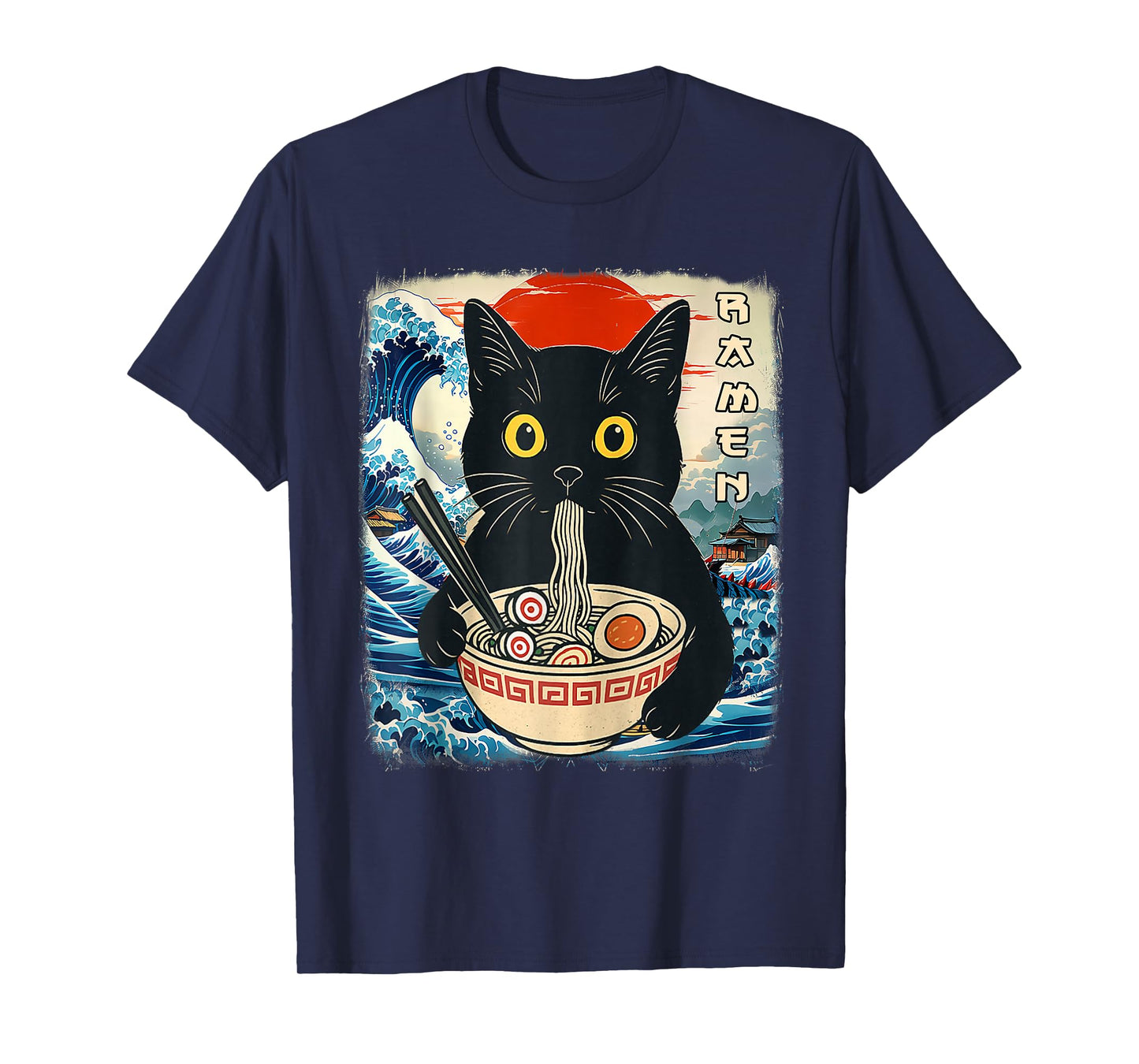 Funny Cat Ramen Japanese Graphic Design Kawaii Cat Anime T-Shirt