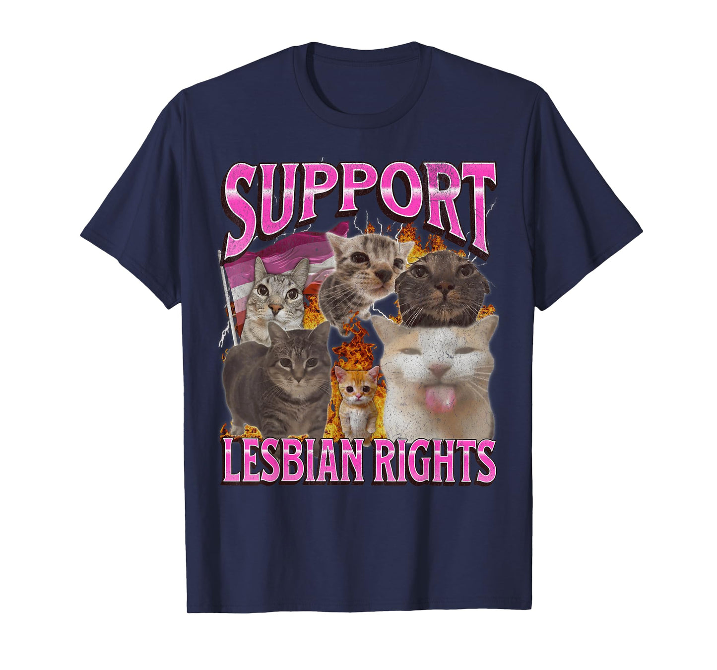 Support Lesbian Rights Funny Gay Cat Meme Bootleg Graphic T-Shirt for Men Women