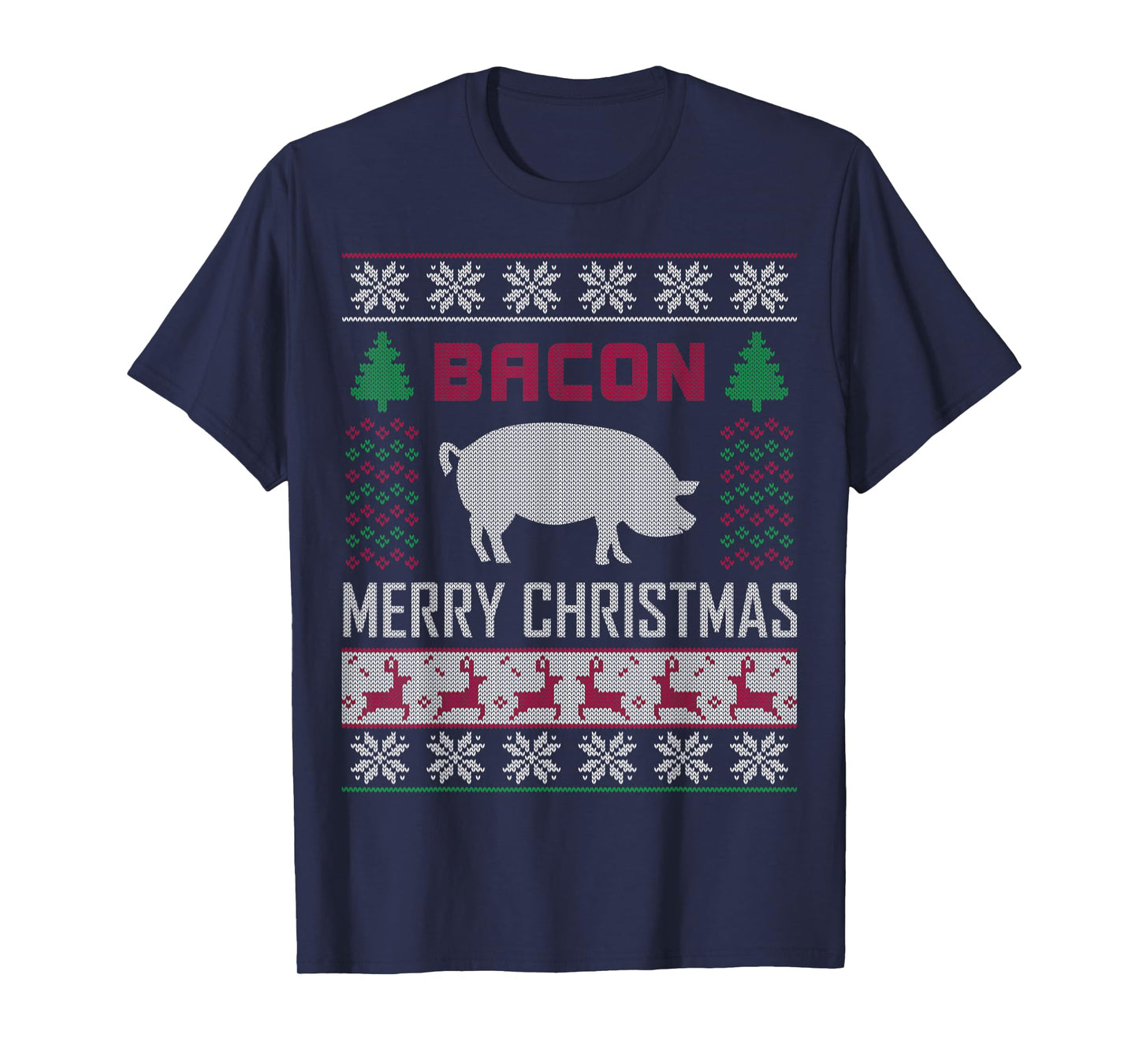 Bacon Pig Christmas Design Funny Holiday Ugly Sweater Style T-Shirt