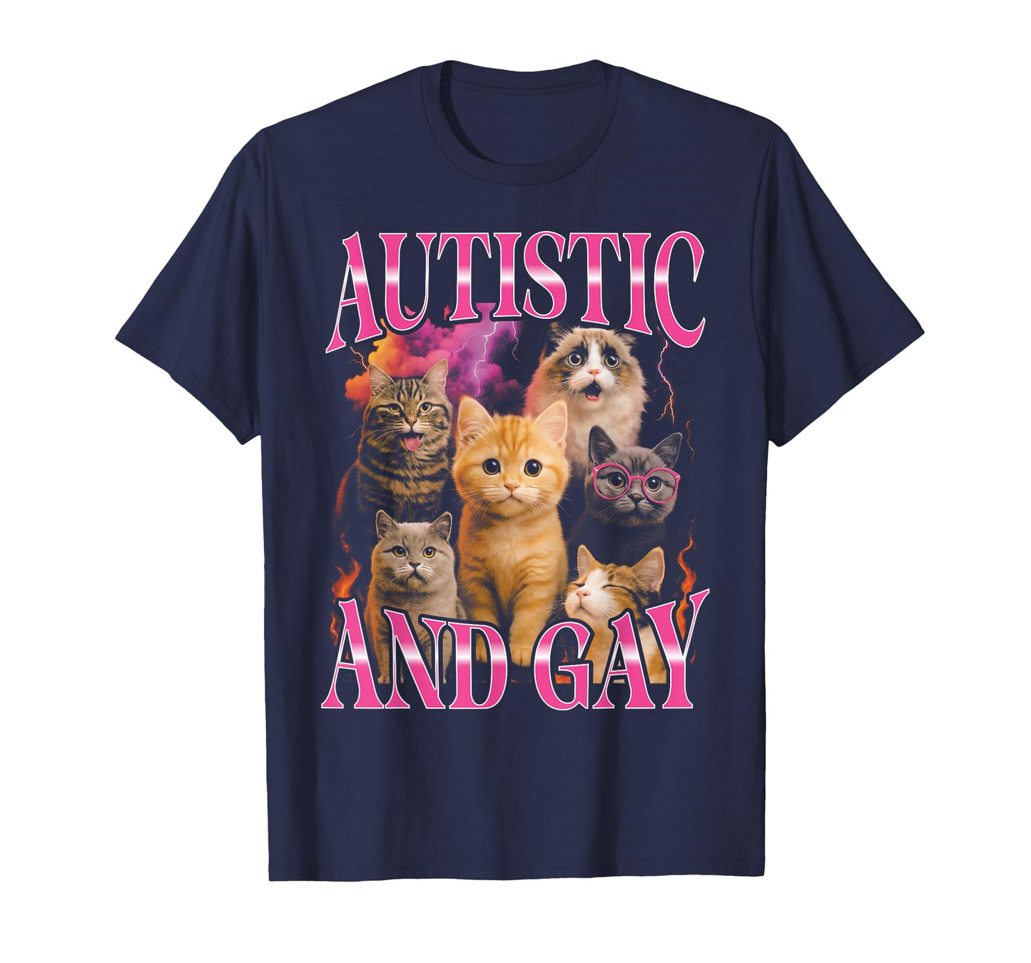 Autistic and Gay Funny Bootleg Cat T-Shirt