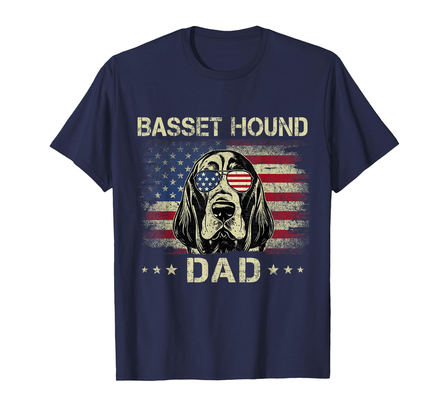 Basset Hound Dad Dog Vintage American Flag 4th Of July T-Shirt