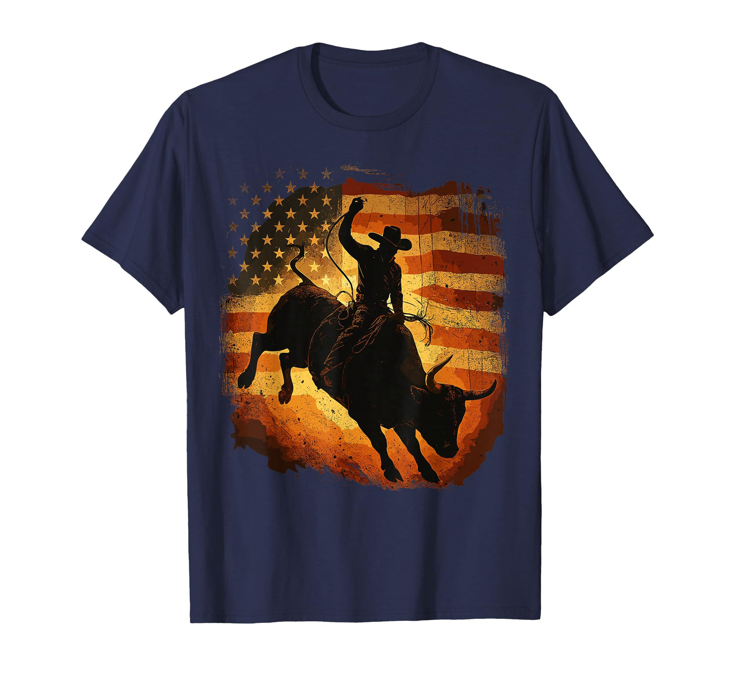 Cowboys American Flag Rodeo Rider Bull Patriotic T-Shirt