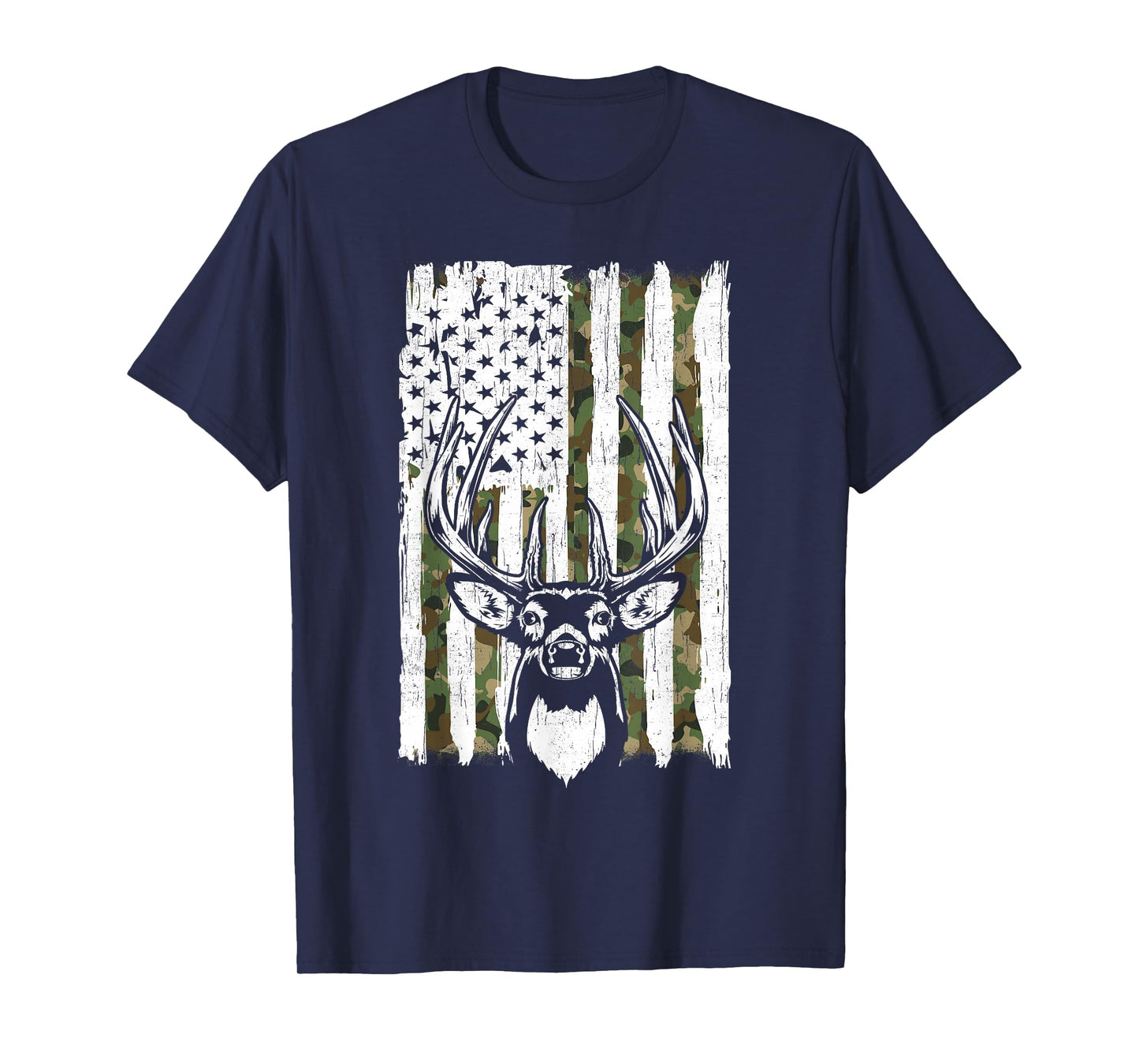 Youth Camo Deer Hunting American Flag Whitetail Buck Men Boy T-Shirt