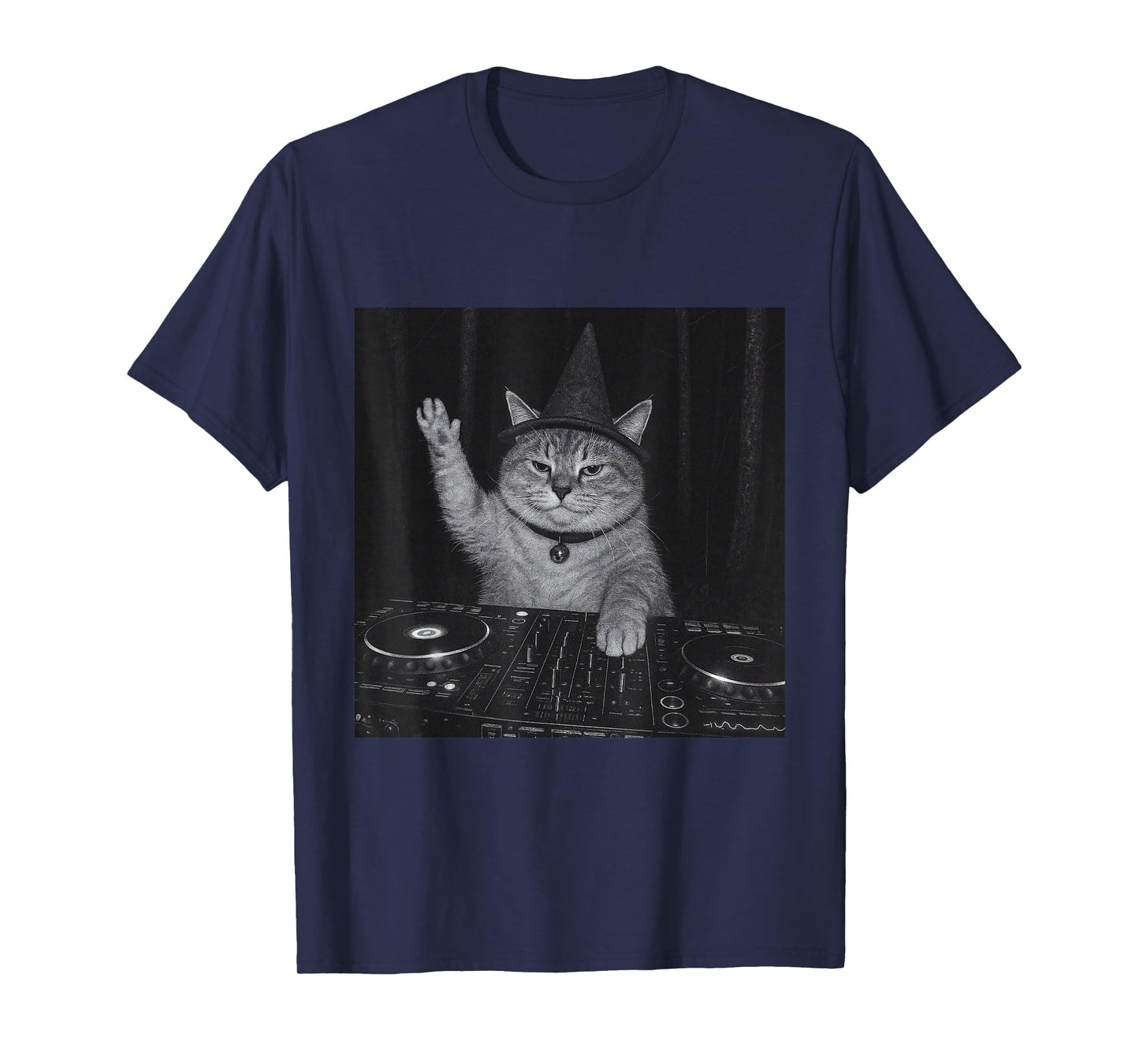 Funny Cute Spooky Fat Wizard DJ Cat Vintage Tee Meme Costume T-Shirt
