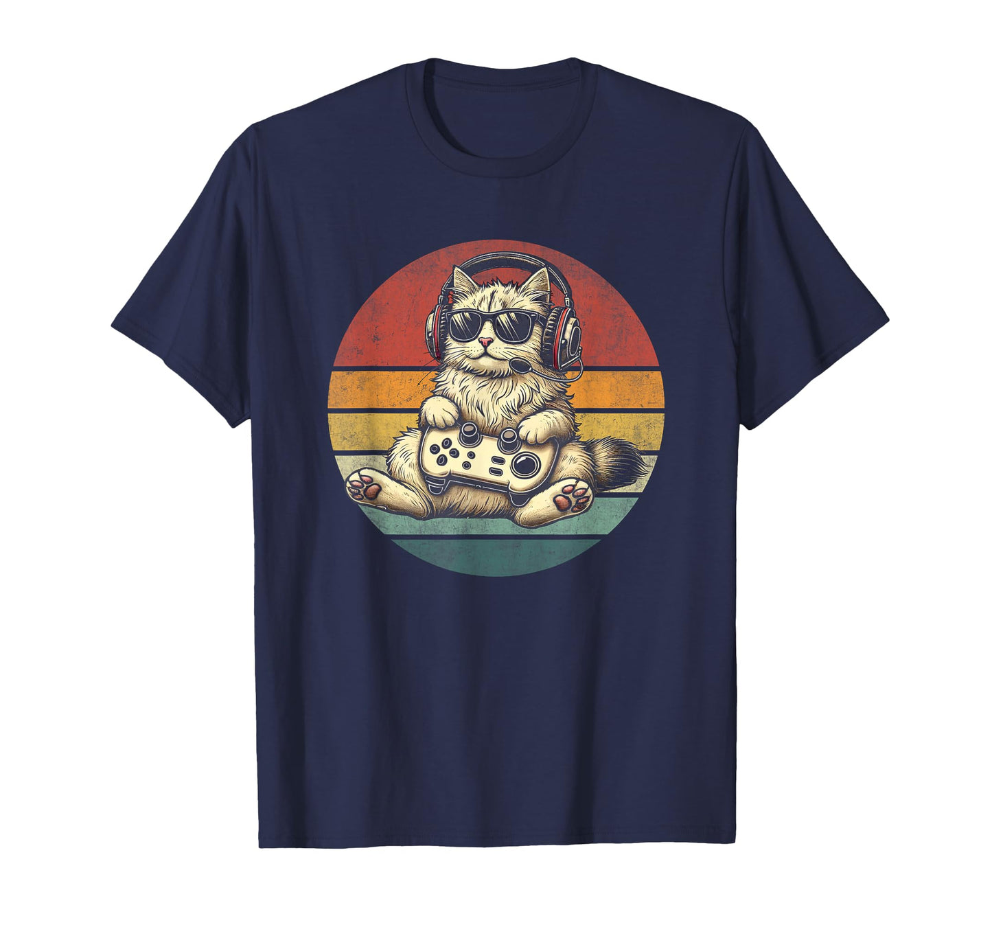 Kitten Cat Playing Video Games Vintage Funny Cat Gaming T-Shirt
