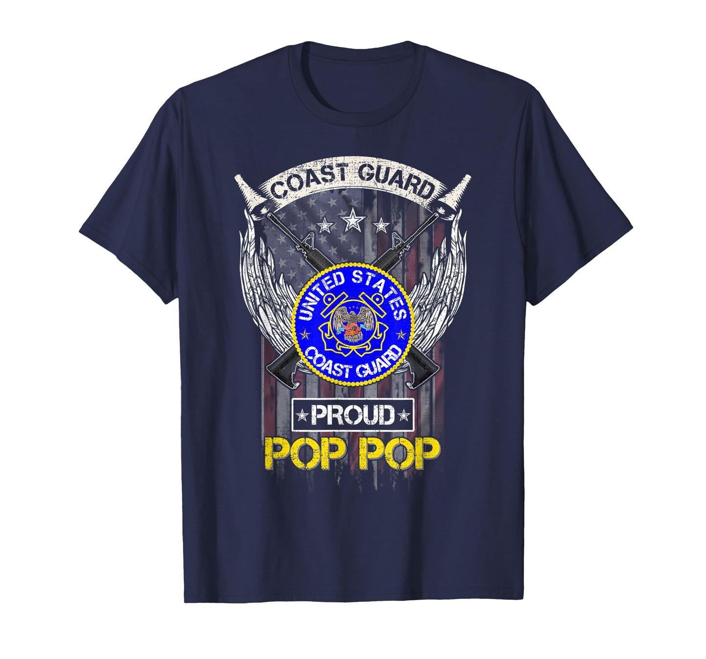 Vintage USA American Flag US Coast Guard Proud Pop Pop Funny Women Men T-Shirt