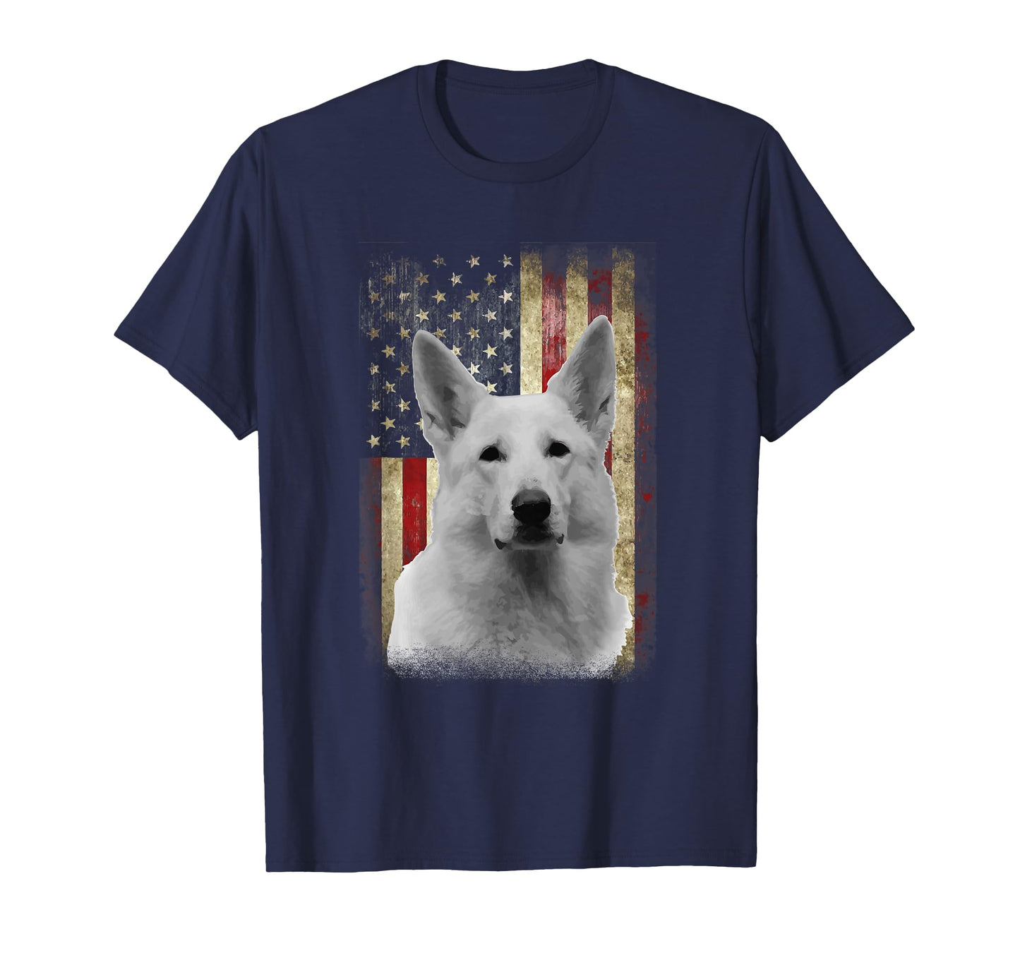 Patriotic White German Shepherd Flag American USA Dog Lover T-Shirt