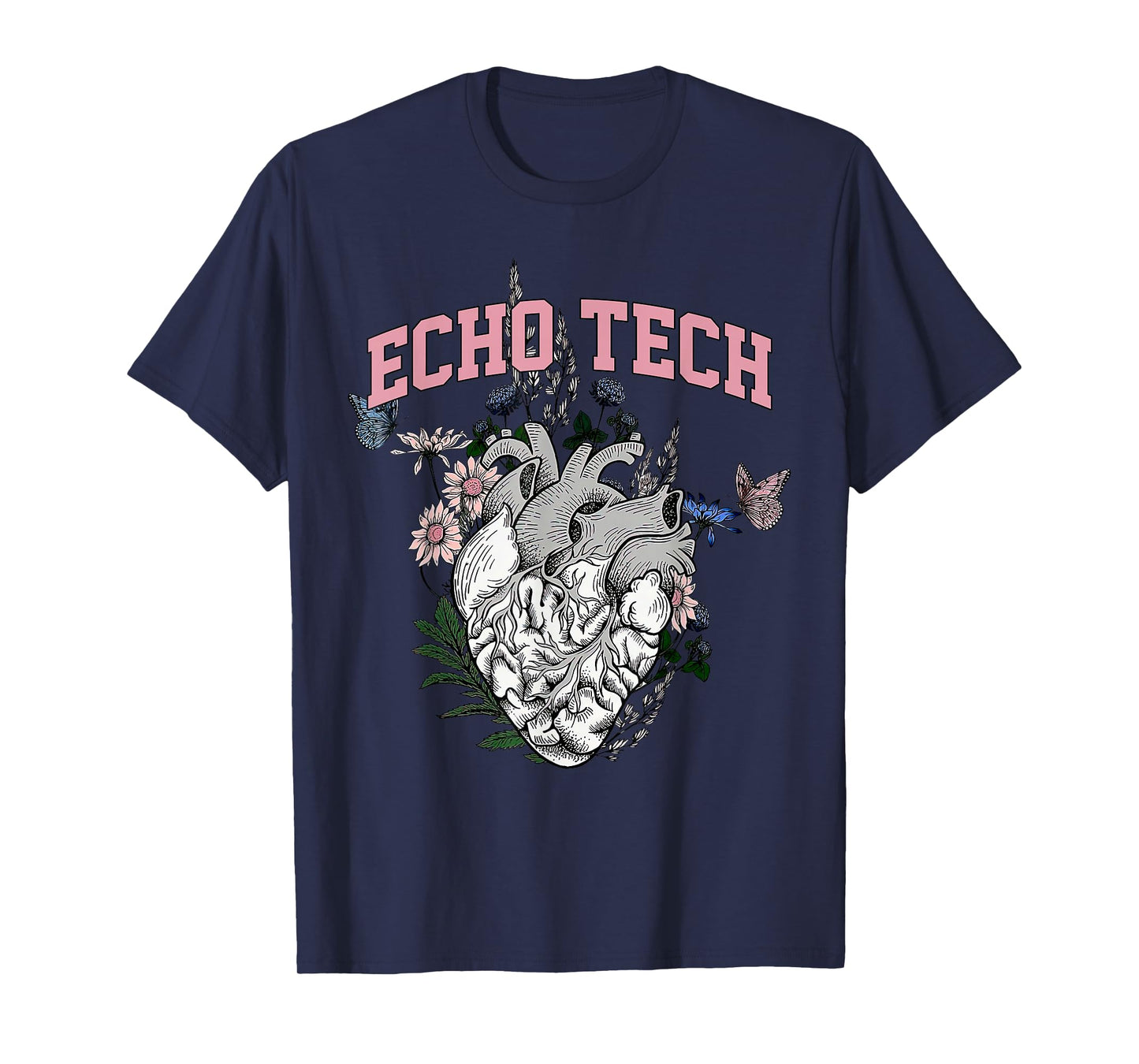 Anatomical Heart Floral Echo Tech Cardiac Sonographer T-Shirt