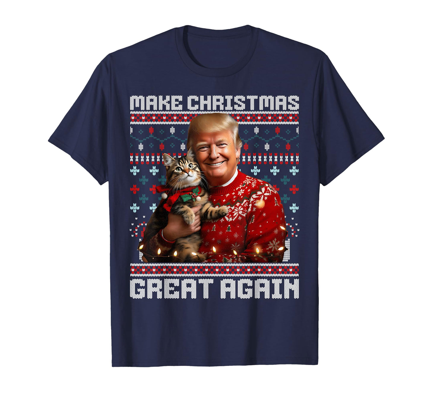 Funny Trump Christmas Sweater for Cat Lovers T-Shirt