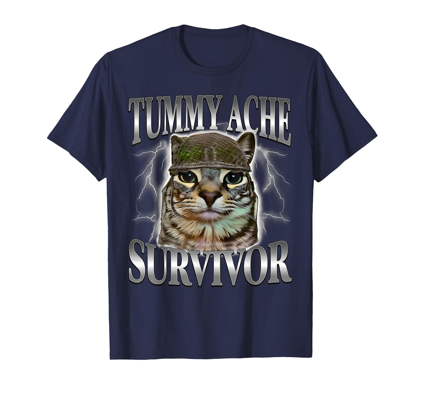 Funny Saying Cats Tummy Ache Survivor Cat Meme Humor Men T-Shirt