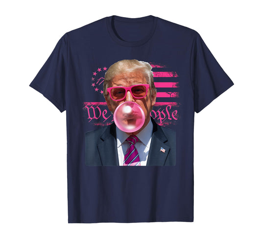 Funny Donald Trump Bubble Gum Pink 4th of July American Flag T-Shirt