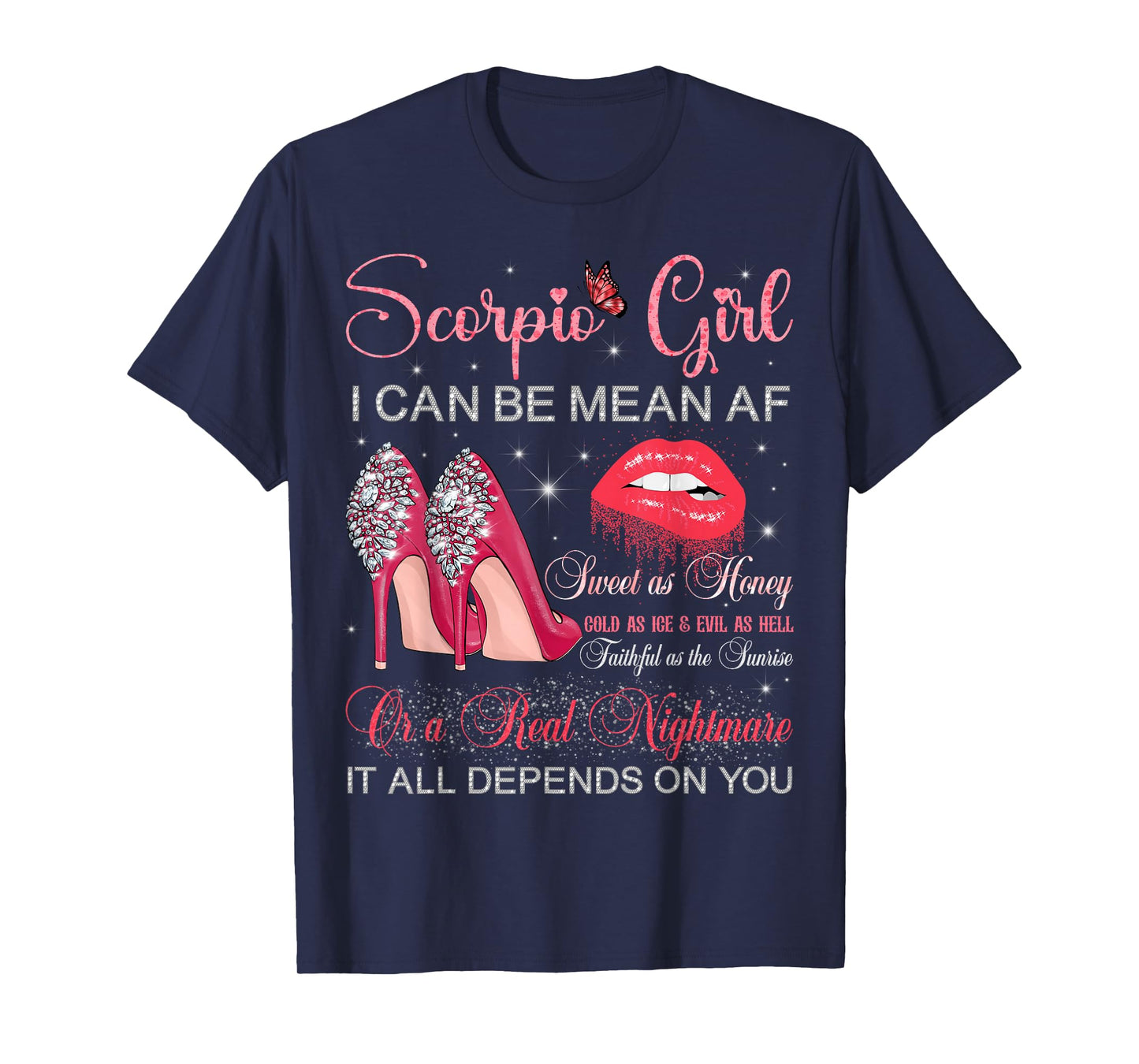 Scorpio Girl Birthday High Heels Dripping Lips Butterfly T-Shirt