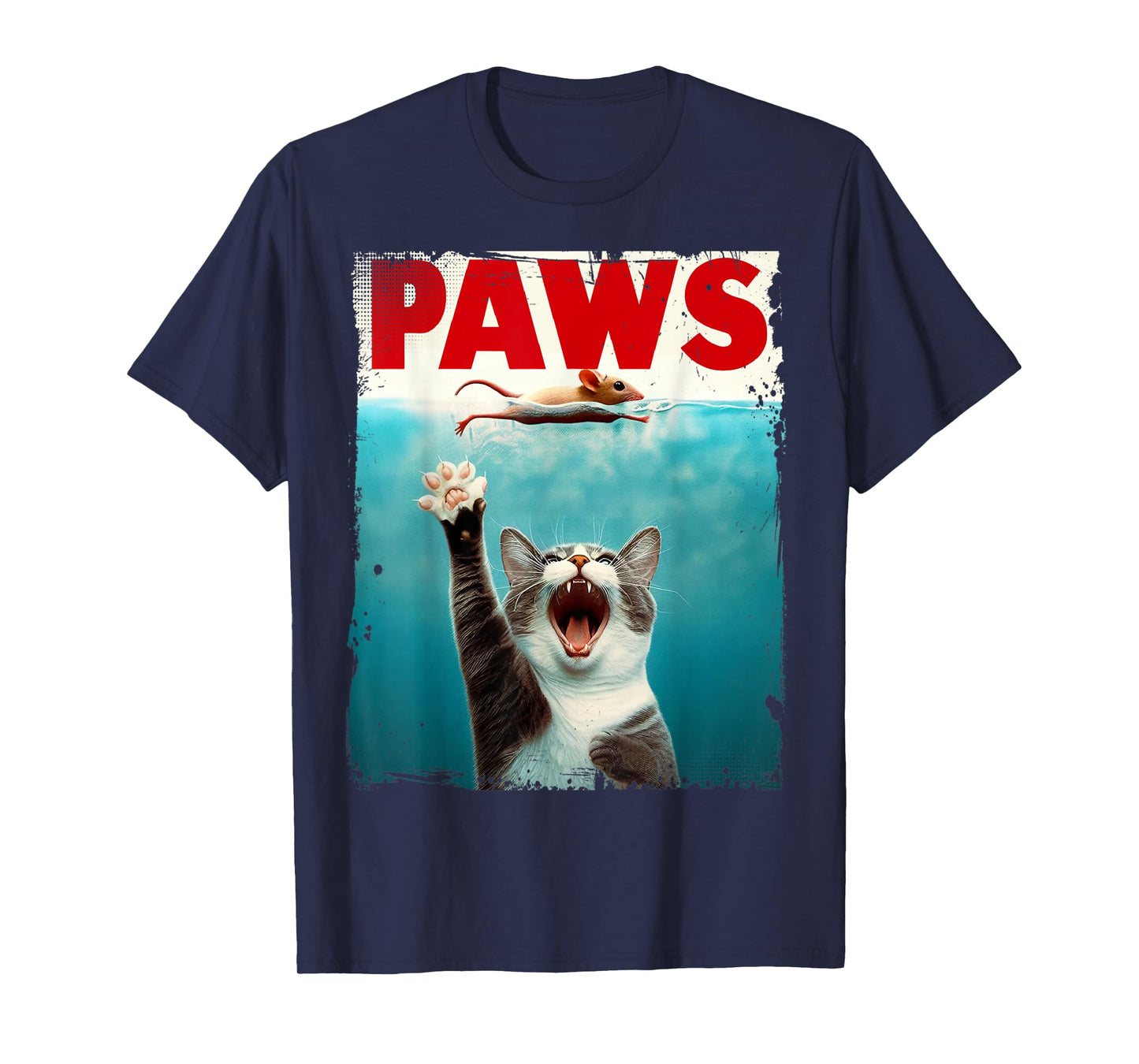 PAWS Parody Cat Mouse Humorous Cat Chasing Mouse Kitten T-Shirt
