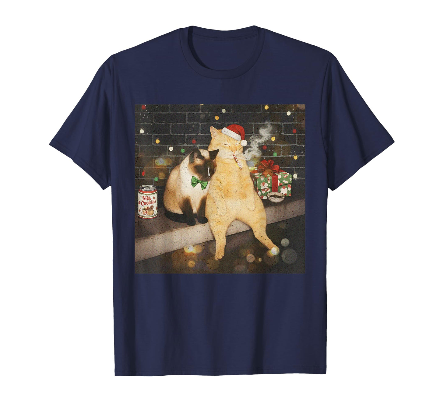 Christmas Smoking Cat Funny Candy Cane Cat Santa Meme Animal T-Shirt