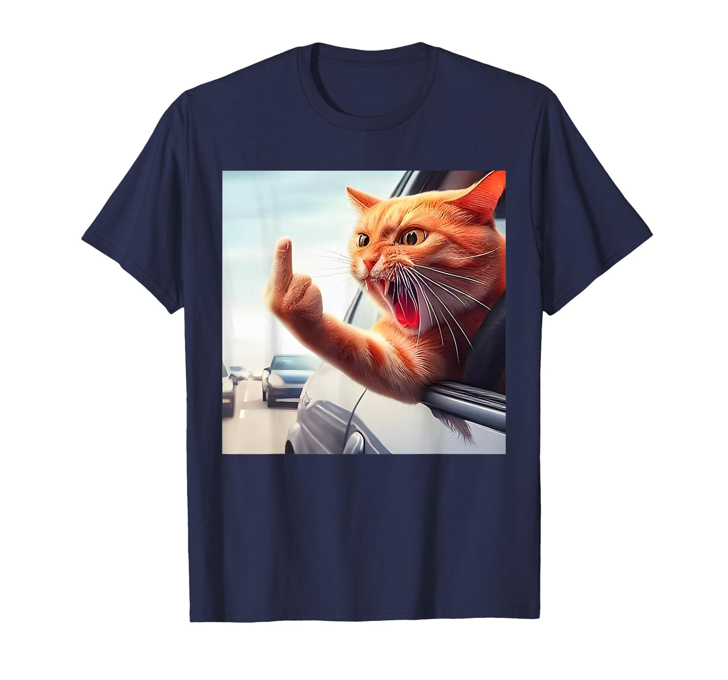 Funny Cat Middle Finger Hilarious Cat in The Car Cat Lover T-Shirt