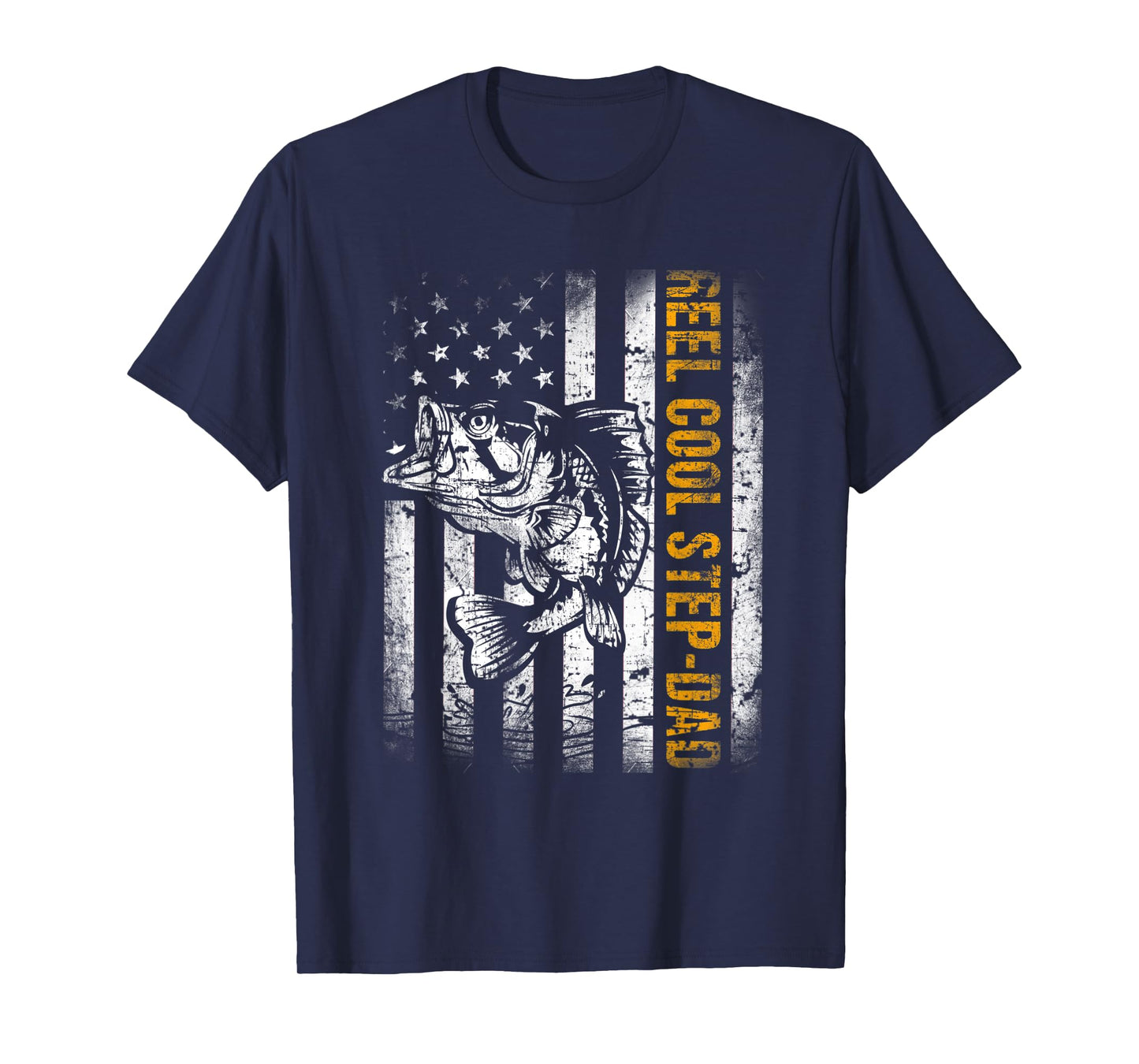 Mens Reel Cool Step-Dad American Flag Fishing Fathers Day T-Shirt