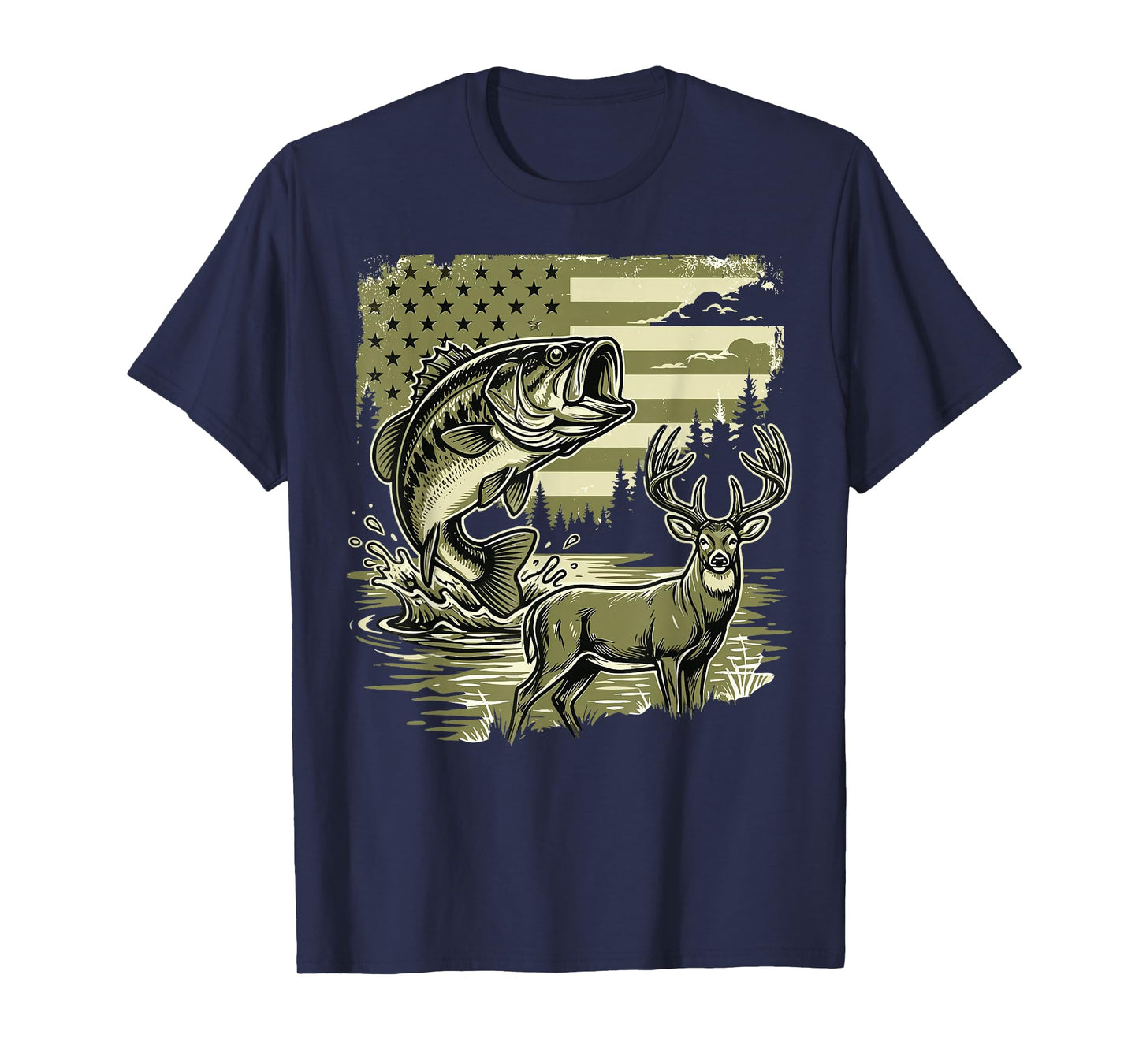 American Flag Bass Fishing and Hunting Youth Boys Outdoor T-Shirt