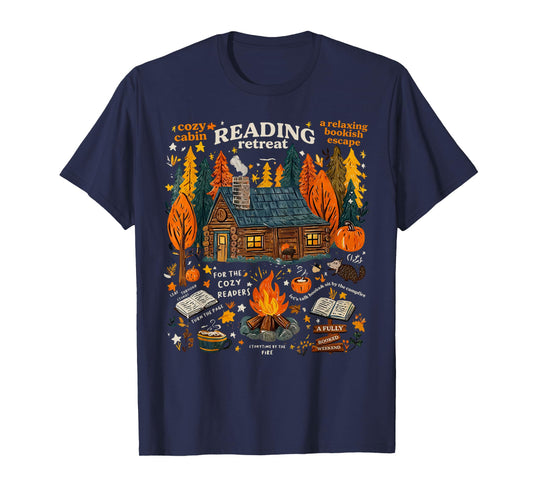 Cozy Cabin Reading Retreat Fall Bookish Autumn Cozy Readers T-Shirt
