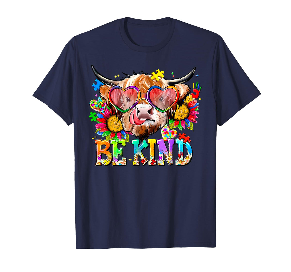 Be Kind Highland Cow Autism Awareness Inspirational Teacher T-Shirt