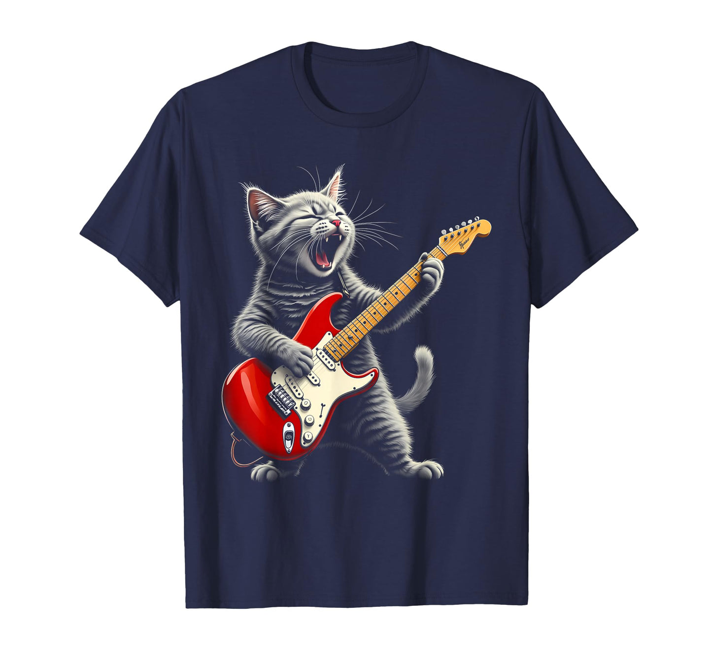 Funny Rock Star Cat Playing Guitar T-Shirt