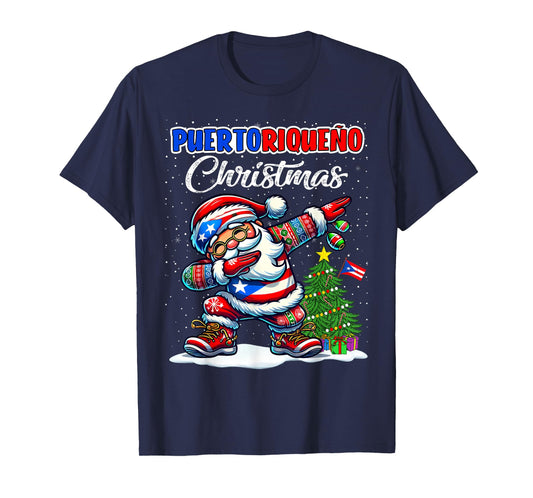 Puerto Rico Dabbing Santa Christmas Puerto Rico Flag for T-Shirt