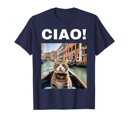 Ciao Funny Gondolier Cat On A Venetian Gondola, Venice Italy T-Shirt