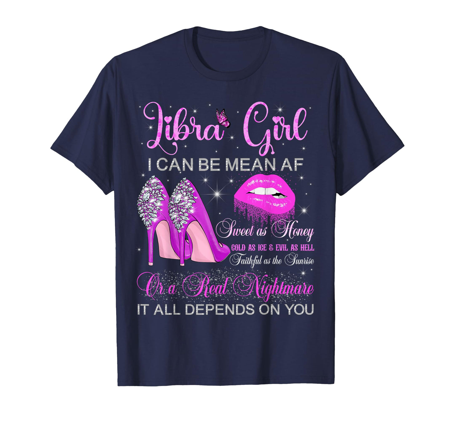Libra Girl Birthday High Heels Dripping Lips Butterfly T-Shirt