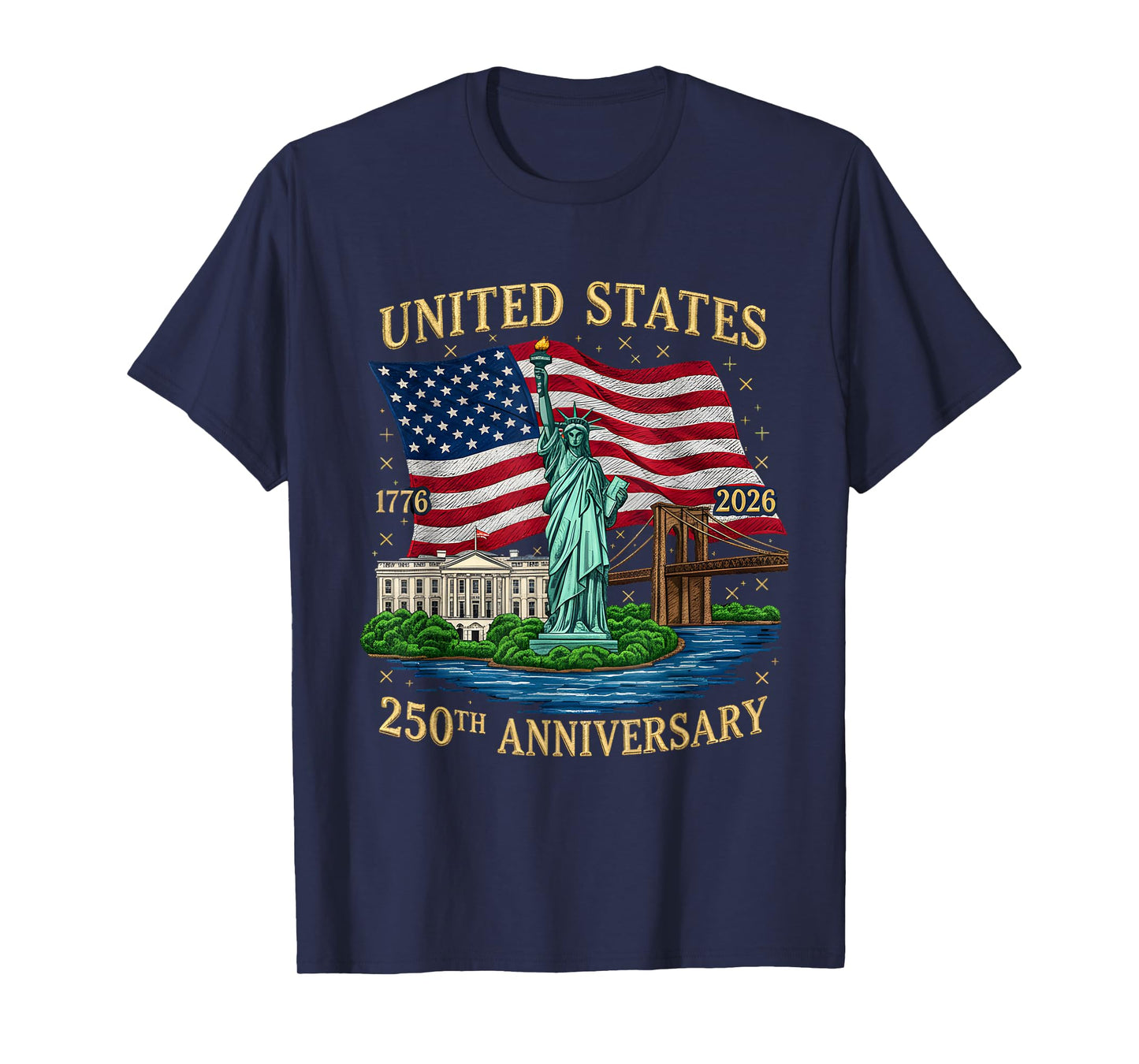 250 Years 1776-2026 250th Birthday Patriotic American Flag T-Shirt